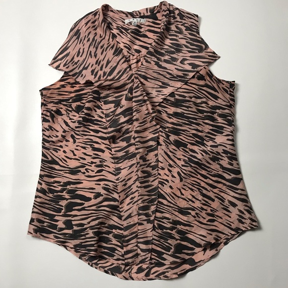 Cabi Animal Print V Neck Blouse Pink & Black Med - Picture 3 of 6